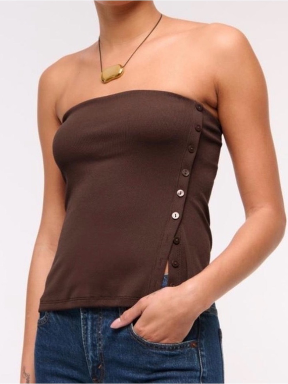 Abercrombie & Fitch brown ribbed side button tube top